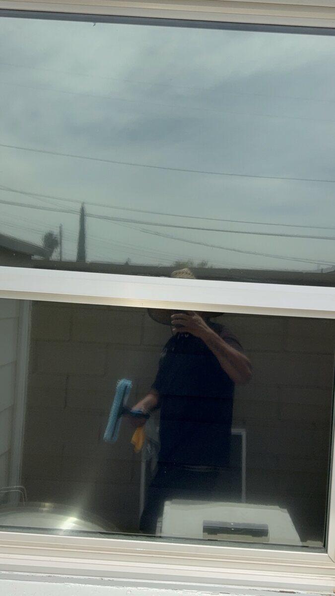 Window cleaning in progress